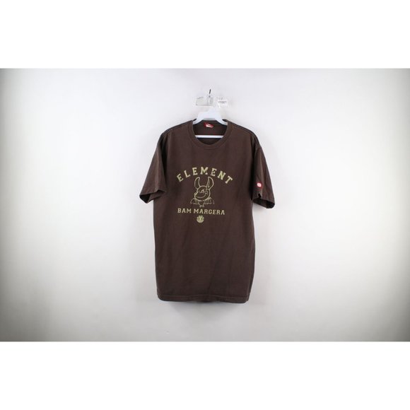 Vtg Element Skateboards Mens Large Faded Spell Out Bam Margera Bat T-Shirt Brown - Picture 1 of 13